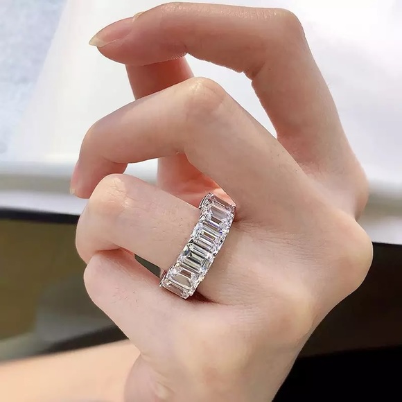 1CT CZ AAA Emerald Cut Eternity Wedding Band Ring - Picture 5 of 17